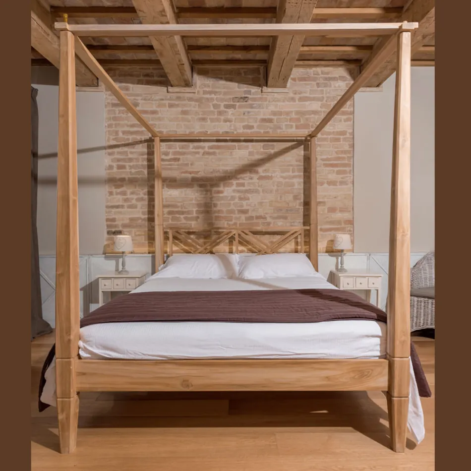 Krevat Dopio 180x200 me Tendë në Dru Tiku të Fortë - Tempera Viadurini