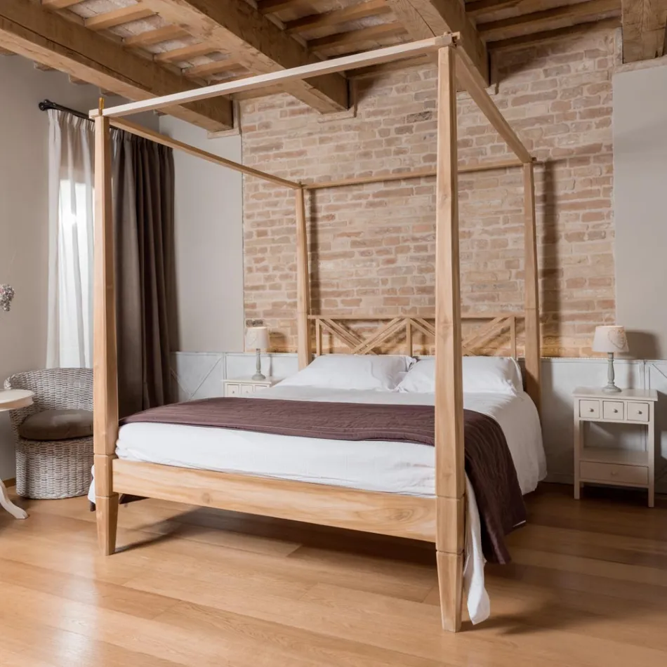 Krevat Dopio 180x200 me Tendë në Dru Tiku të Fortë - Tempera Viadurini