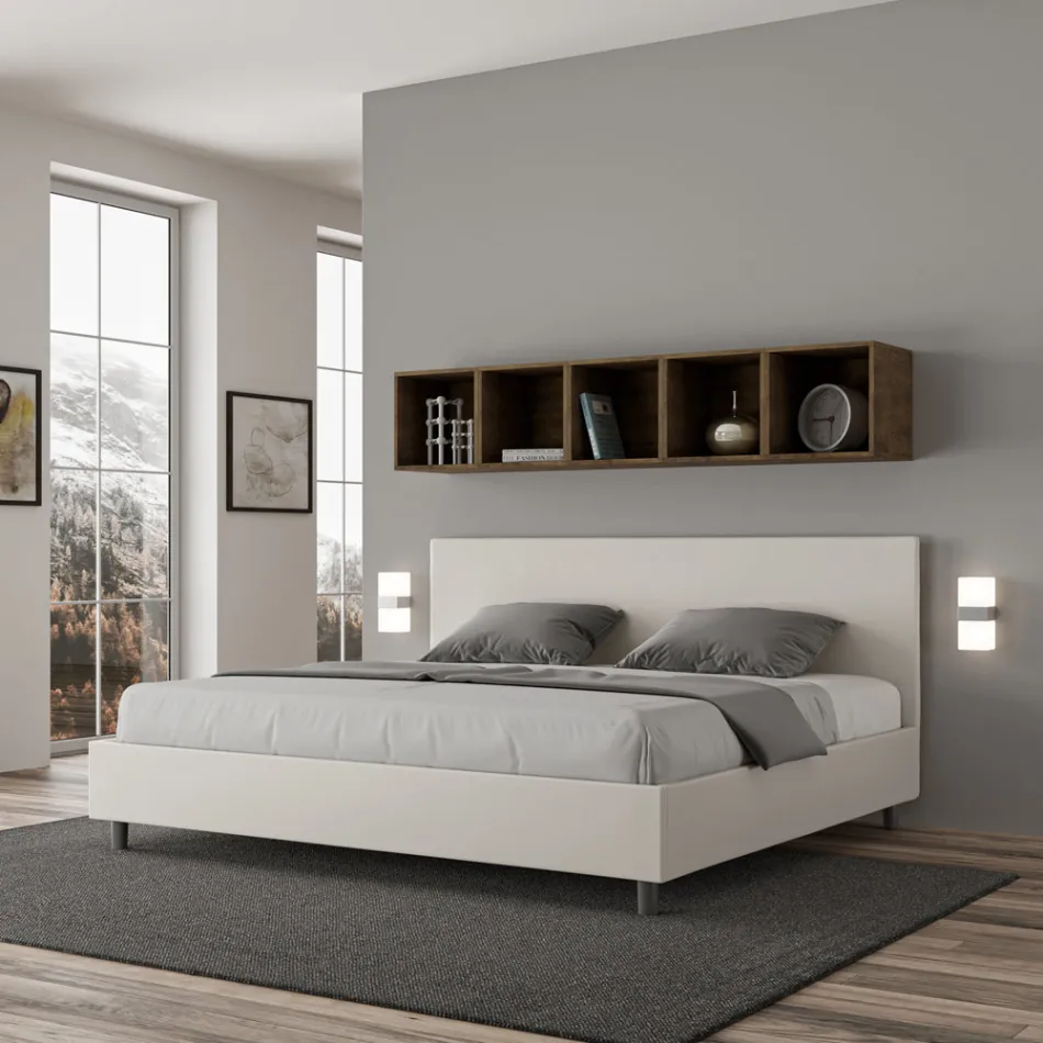 Krevat Dopio 200x200 cm me Kokë të Pllakës prej Lëkure Artificiale Prodhuar në Itali - Pallone Viadurini