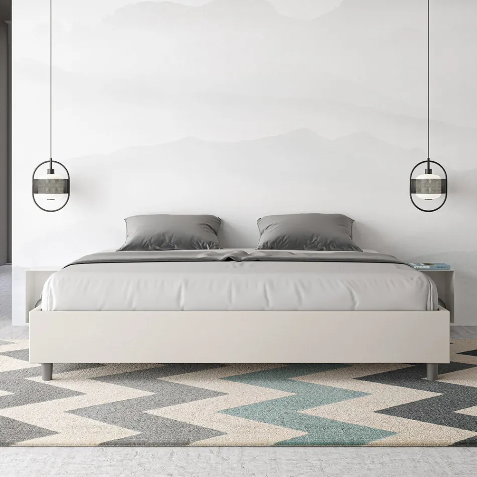 Krevat dopio 200x200 cm i veshur me lëkurë artificiale, i prodhuar në Itali - Athlete Viadurini