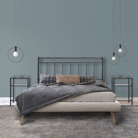 Krevat dopio me kornizë krevati të veshur me susta në pëlhurë Made in Italy - Rolly Viadurini
