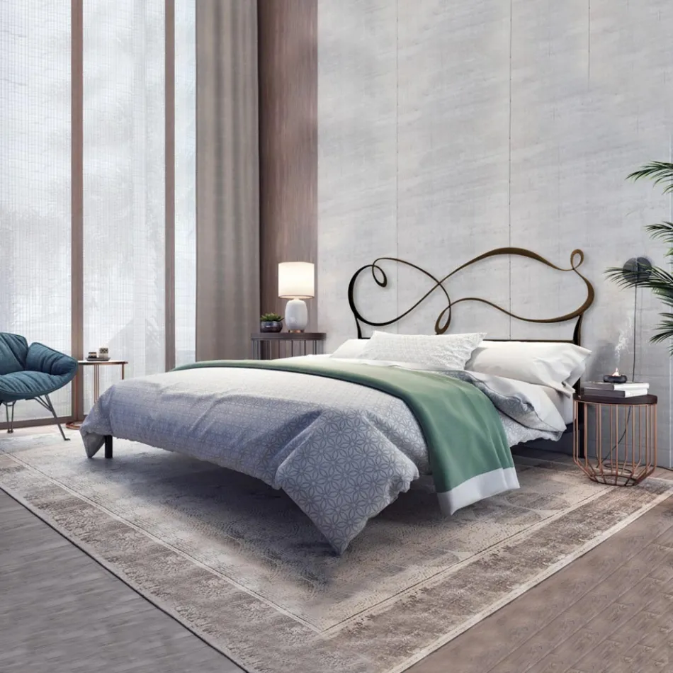 Krevat dopio me kornizë krevati prej hekuri dhe tuba Prodhuar në Itali - Dizajn Viadurini