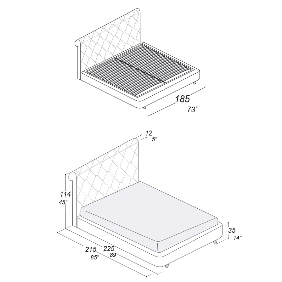 Krevat dopio me Strukturë Druri I Mbuluar me Poliuretani - I Përmbysur Viadurini