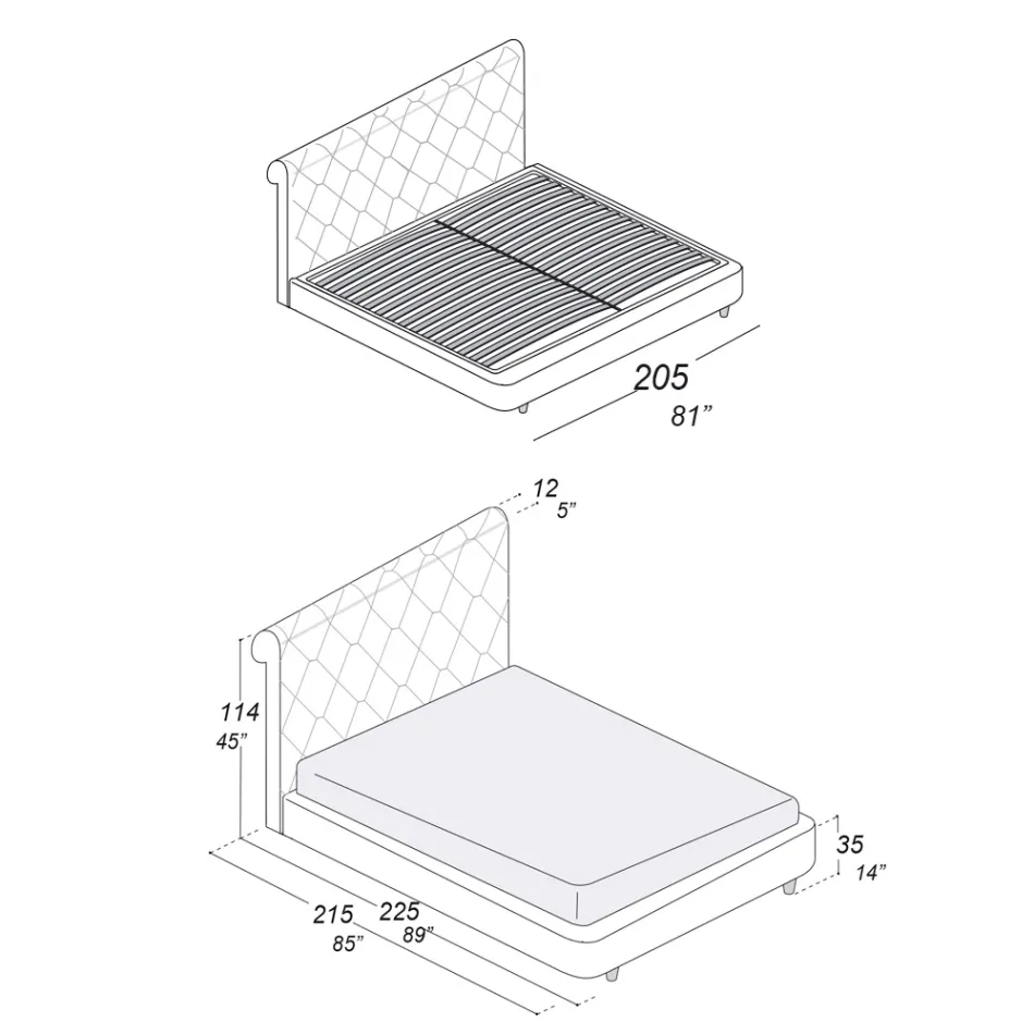 Krevat dopio me Strukturë Druri I Mbuluar me Poliuretani - I Përmbysur Viadurini