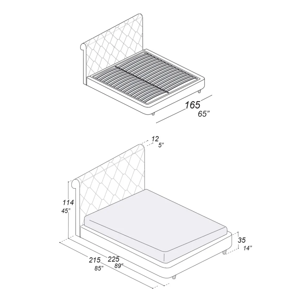 Krevat dopio me Strukturë Druri I Mbuluar me Poliuretani - I Përmbysur Viadurini