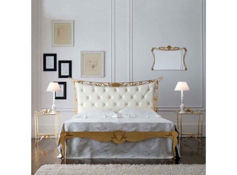 Krevat dopio i stilit klasik prej hekuri dhe lëkure Prodhuar në Itali - King Viadurini