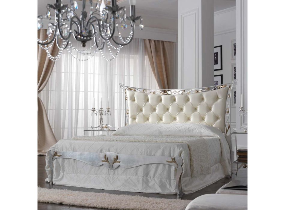 Krevat dopio i stilit klasik prej hekuri dhe lëkure Prodhuar në Itali - King Viadurini