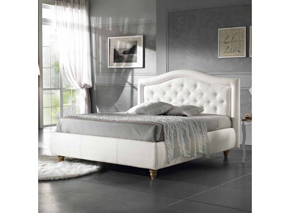 Lëkurë imituese shtrat i dyfishtë i veshur me susta me kuti 160x190 / 200 cm Agly Viadurini