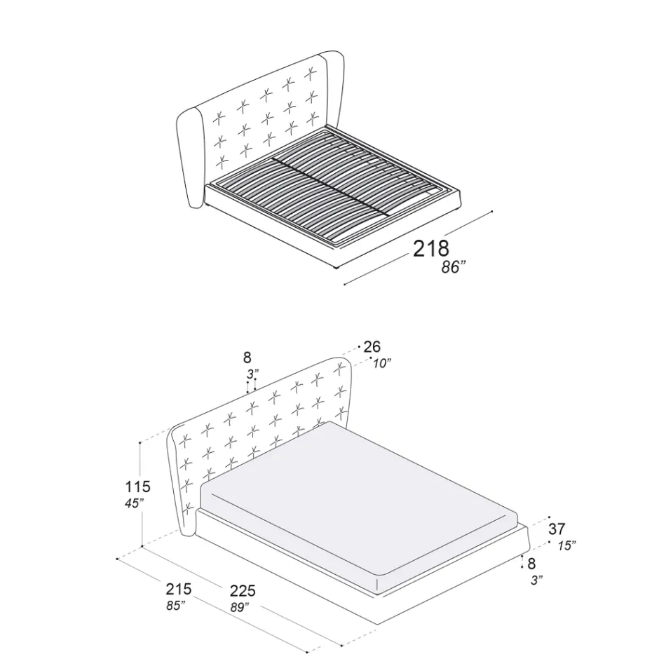 Krevat dopio i veshur me shkumë poliuretani Prodhuar në Itali - Capriccio Viadurini