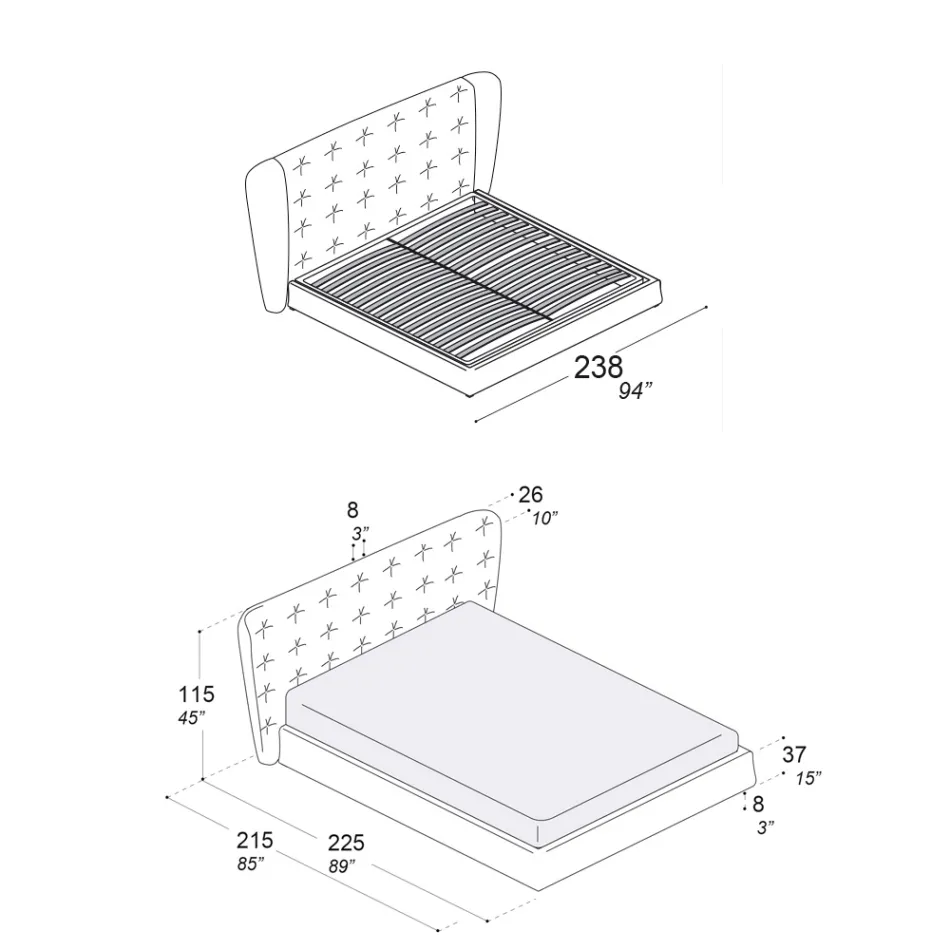 Krevat dopio i veshur me shkumë poliuretani Prodhuar në Itali - Capriccio Viadurini