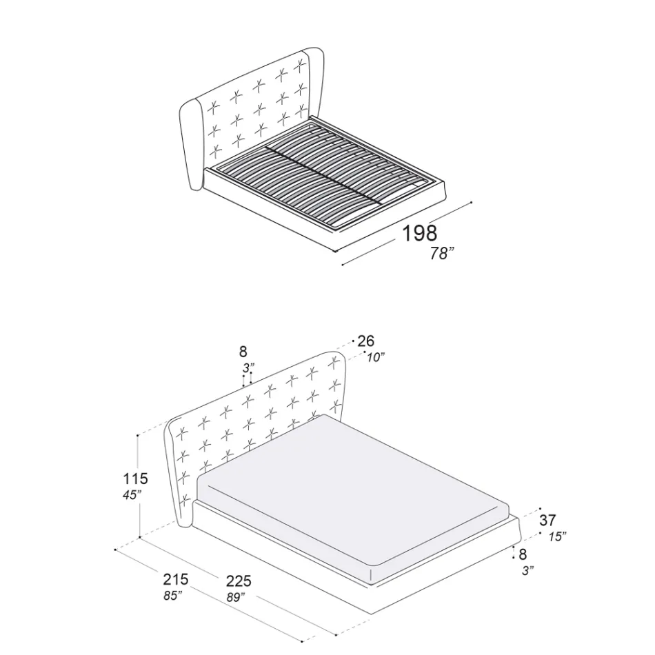 Krevat dopio i veshur me shkumë poliuretani Prodhuar në Itali - Capriccio Viadurini