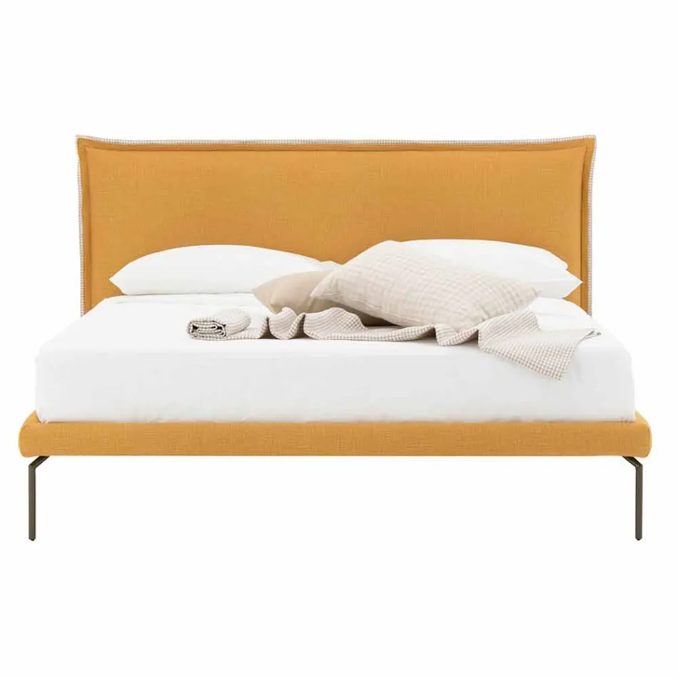 Shtrat dopio në pëlhurë me këmbë metalike prodhuar në Itali - Glorio Viadurini