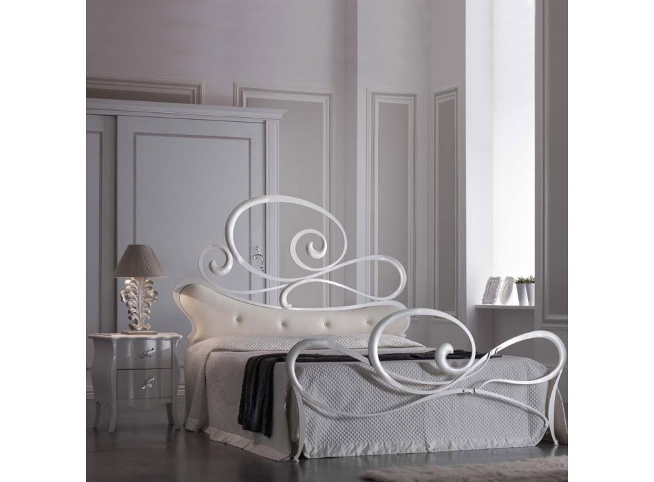 Krevat dopio prej lëkure origjinale me dyshek dhe 2 komodina Prodhuar në Itali - Laser Viadurini