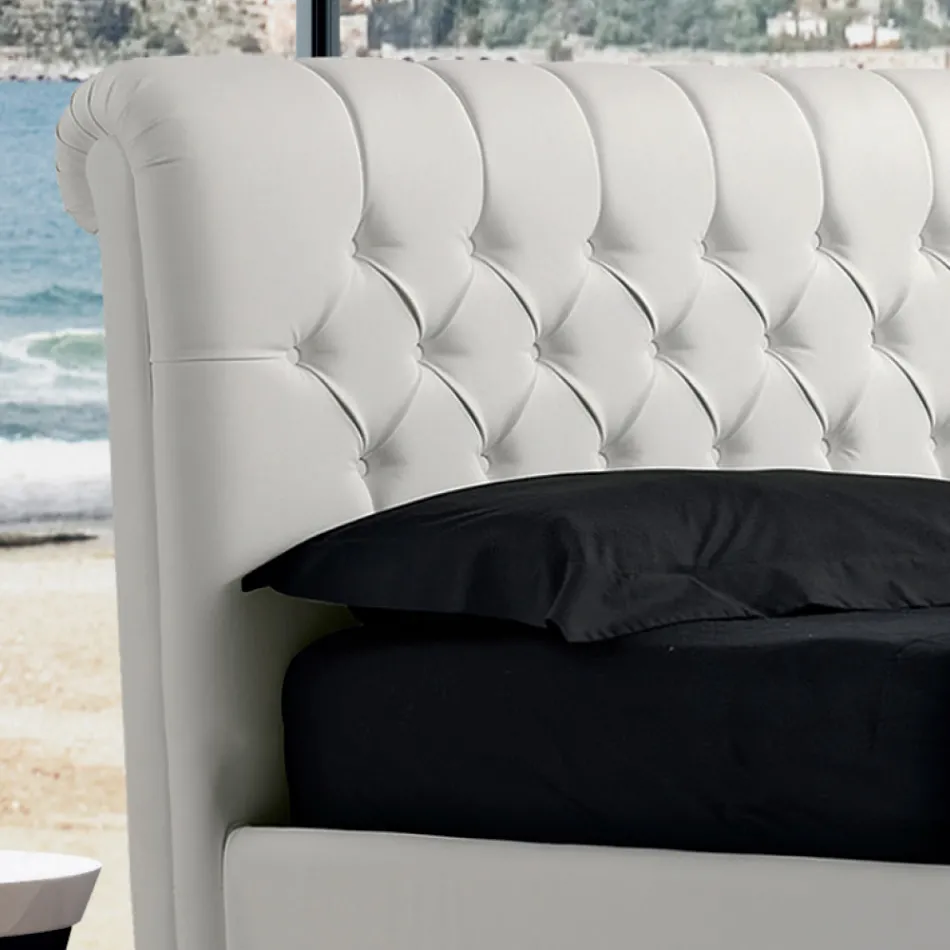 Krevat dopio modern prej lëkure artificiale me hapësirë ruajtëse - Ozzano Viadurini