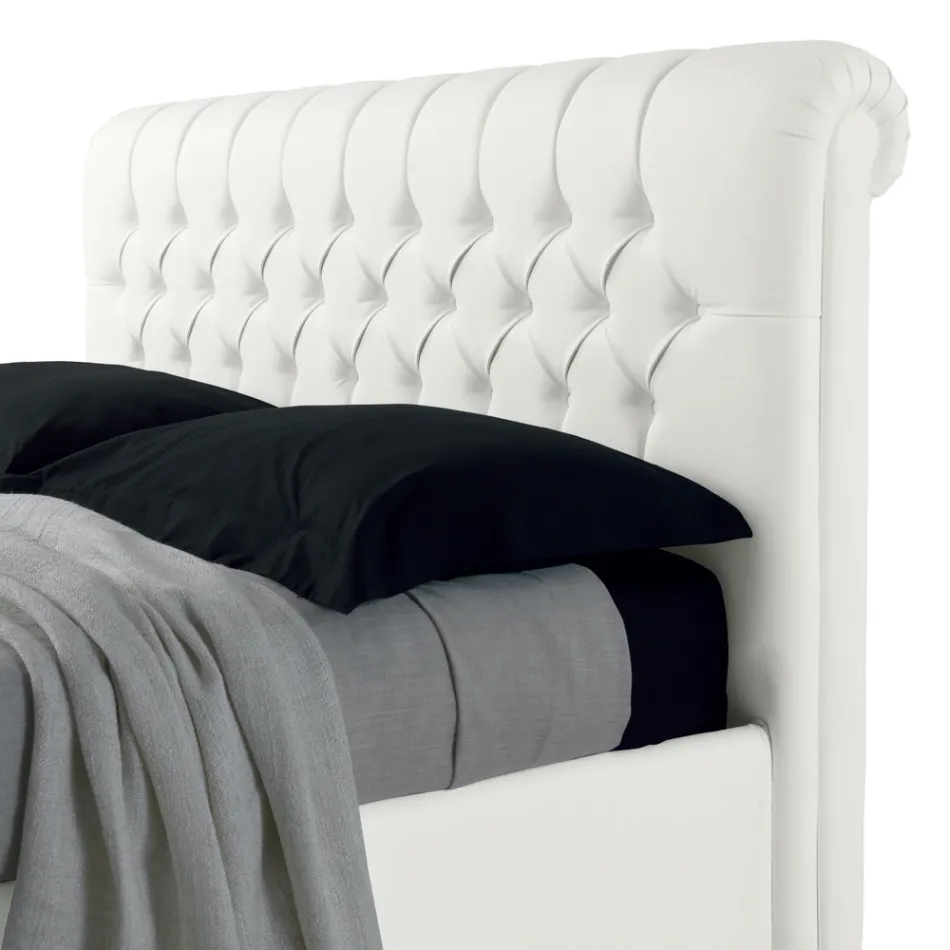 Krevat dopio modern prej lëkure artificiale me hapësirë ruajtëse - Ozzano Viadurini