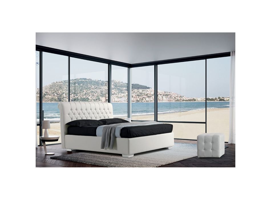 Krevat dopio modern prej lëkure artificiale me hapësirë ruajtëse - Ozzano Viadurini