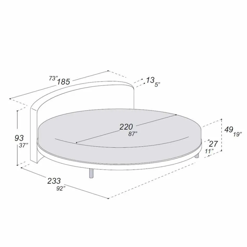 Dizajn i rrumbullakët Krevat dopio i mbuluar në pëlhurë Made in Italy - Rello Viadurini