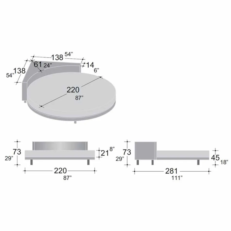 Shtrat modern dopio i rrumbullakët me kokë këndore Prodhuar në Itali - Tima Viadurini