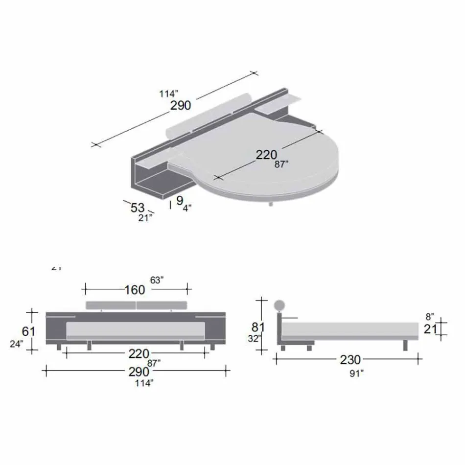 Shtrati i dyfishtë i rrumbullakët i mbuluar në prodhim në Itali Dizajn Ecoleather - Vesio Viadurini