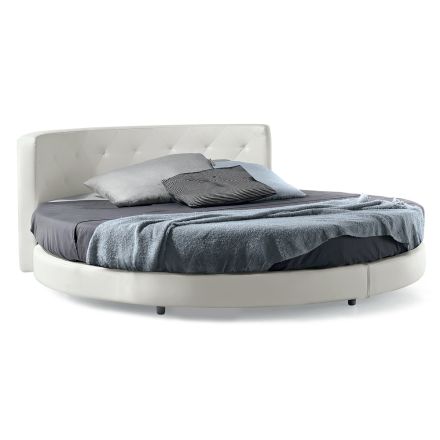 Krevat dopio me dizajn të rrumbullakët i mbuluar me lëkurë eko - Faenza Viadurini
