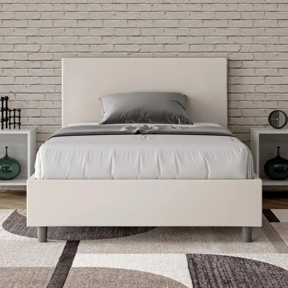 Krevat 120x200 cm me madhësi Queen me kokë lëkure artificiale, i prodhuar në Itali - Pallone Viadurini