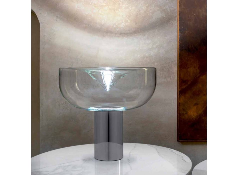 Llambë tryezash xhami bashkëkohore Leucos Aella në gotën kristal Led RGB Viadurini