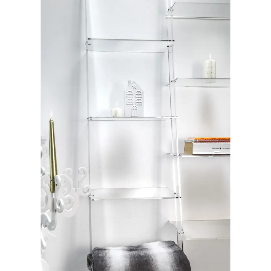 Raft librash muri me dizajn pleksiglas transparent deri në 4 elementë - Trezza Viadurini