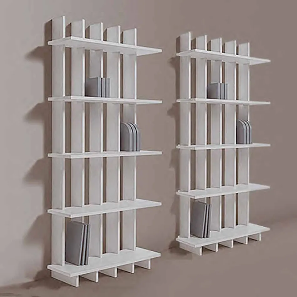 Shabby Chic Bookcase Bookcase in Design White Ash Wood - Babele Viadurini