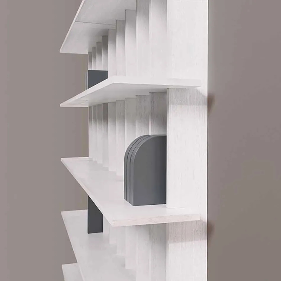 Shabby Chic Bookcase Bookcase in Design White Ash Wood - Babele Viadurini