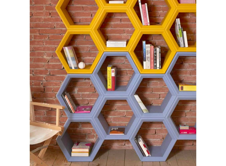Rrëshqisni raft librash me mur me ngjyra Hexa prodhuar në Itali Viadurini