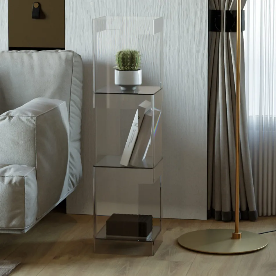 Raft librash në këmbë në kristal akrilik transparent ose të tymosur - Icaria Viadurini