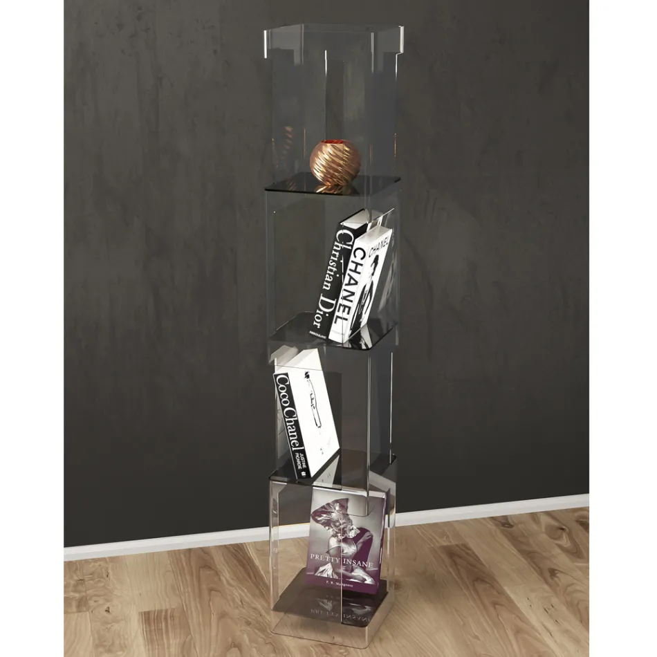 Raft librash në këmbë në kristal akrilik transparent ose të tymosur - Icaria Viadurini