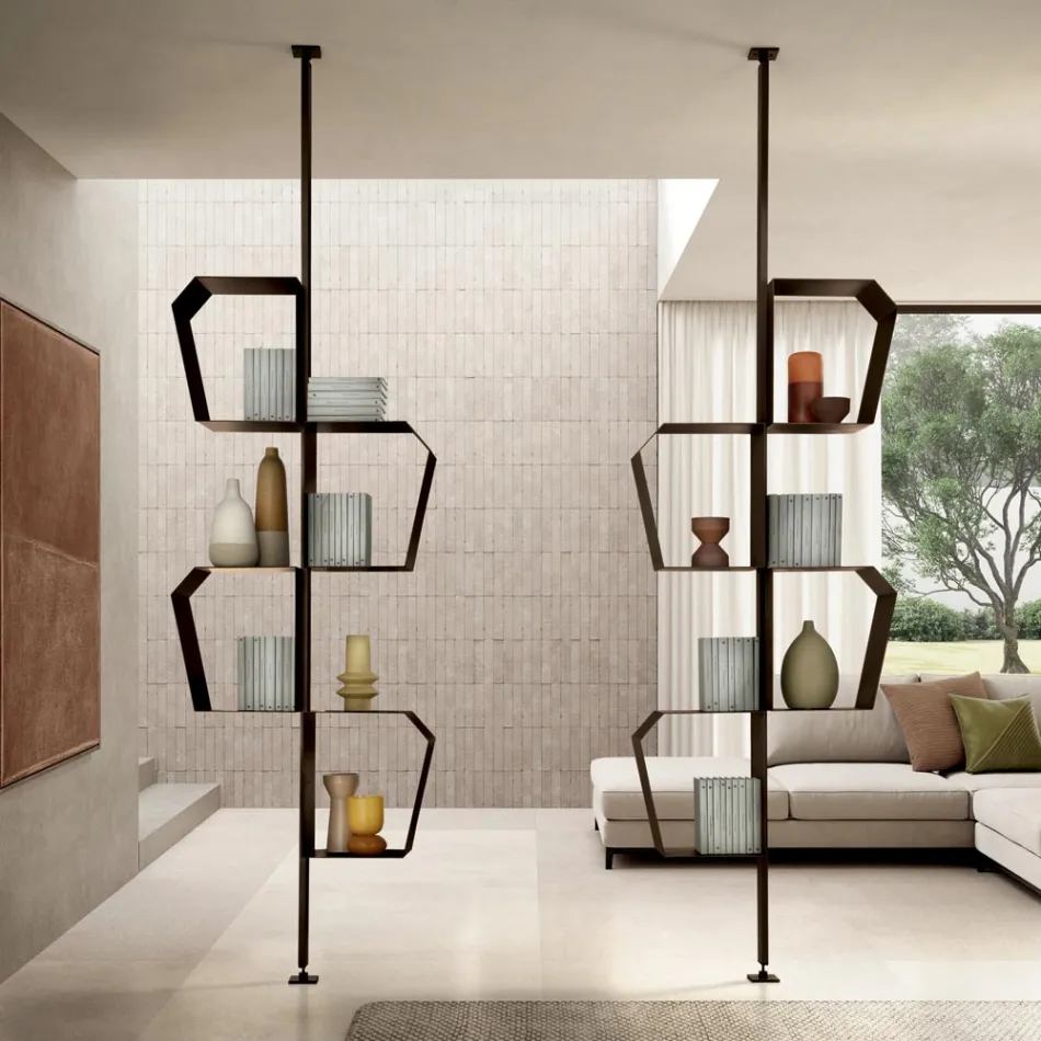 Raft librash metalik i lyer me këmbë të rregullueshme, i prodhuar në Itali - Fernanda Viadurini