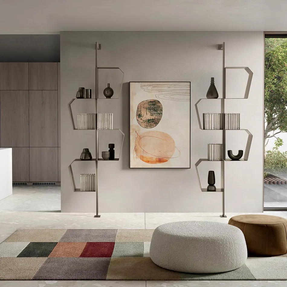 Raft librash metalik i lyer me këmbë të rregullueshme, i prodhuar në Itali - Fernanda Viadurini