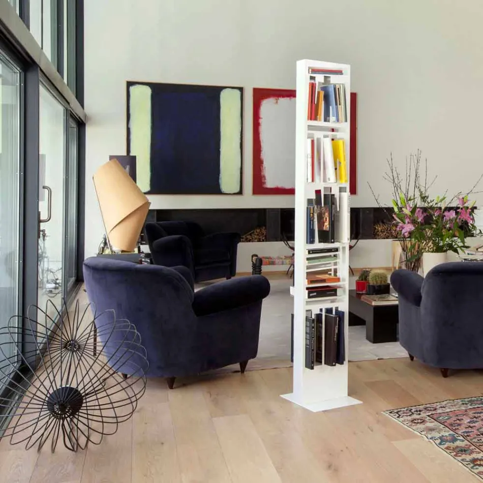 Librari me dysheme moderne me rafte metalikë të bardhë të bëra në Itali - Bolivi Viadurini
