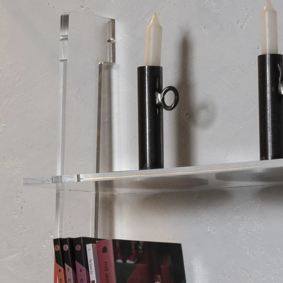 Raft librash të dhomës së ndenjes në kristal akrilik transparent 2 përmasash - Parotta Viadurini