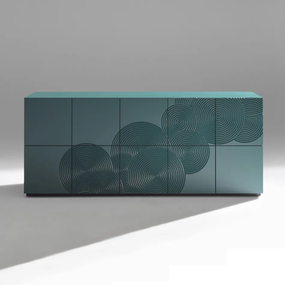 Bufe me 5 Dyer në MDF të llakuar me dekorim të gdhendur me dorë dhe të përfunduar - Gaforre Viadurini