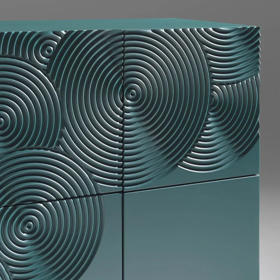 Bufe me 5 Dyer në MDF të llakuar me dekorim të gdhendur me dorë dhe të përfunduar - Gaforre Viadurini