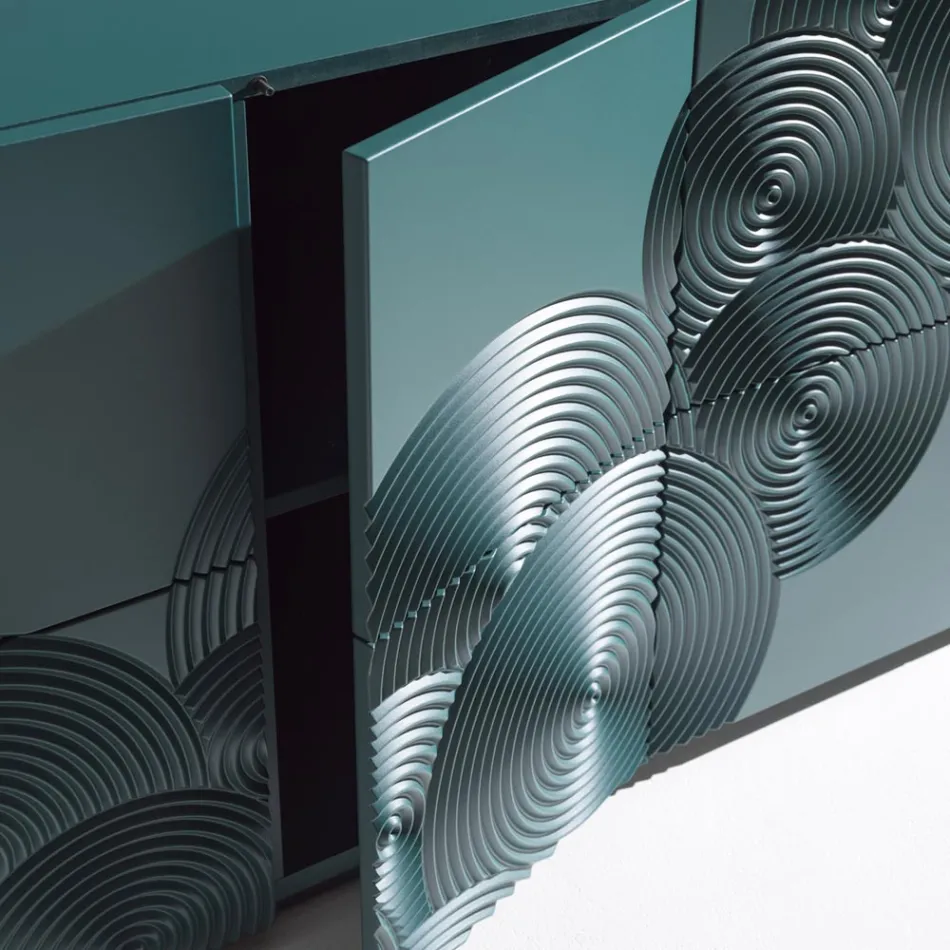 Bufe me 5 Dyer në MDF të llakuar me dekorim të gdhendur me dorë dhe të përfunduar - Gaforre Viadurini