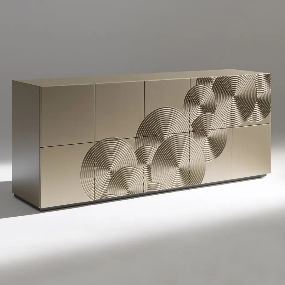 Bufe me 5 Dyer në MDF të llakuar me dekorim të gdhendur me dorë dhe të përfunduar - Gaforre Viadurini