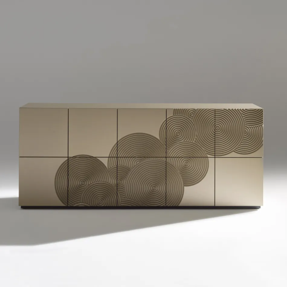 Bufe me 5 Dyer në MDF të llakuar me dekorim të gdhendur me dorë dhe të përfunduar - Gaforre Viadurini