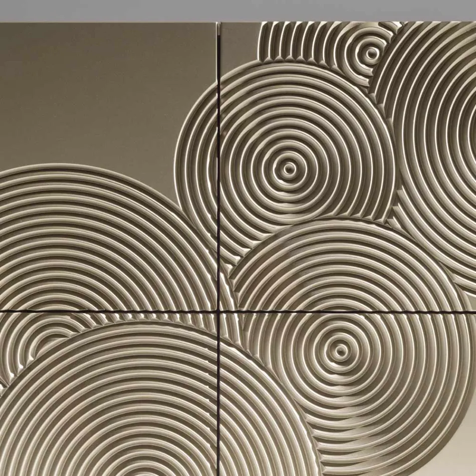 Bufe me 5 Dyer në MDF të llakuar me dekorim të gdhendur me dorë dhe të përfunduar - Gaforre Viadurini