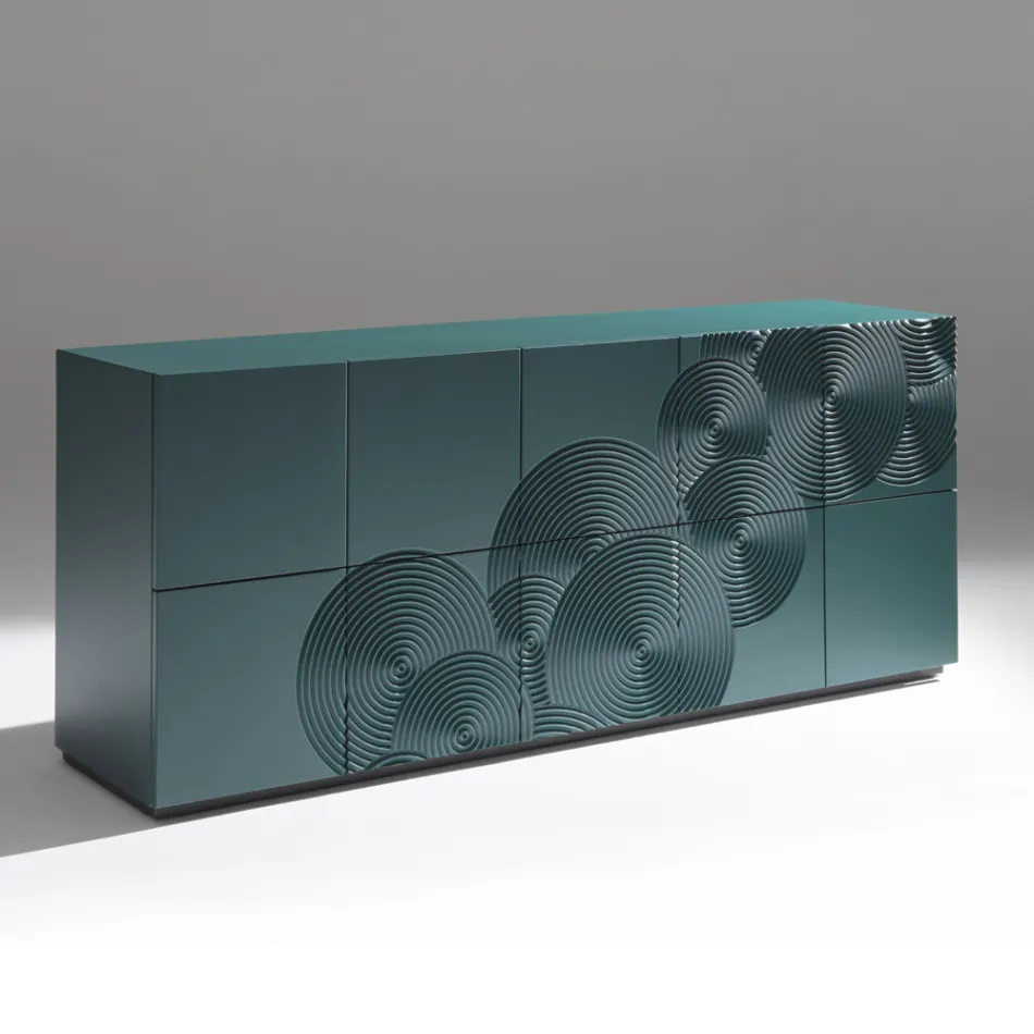 Bufe me 5 Dyer në MDF të llakuar me dekorim të gdhendur me dorë dhe të përfunduar - Gaforre Viadurini