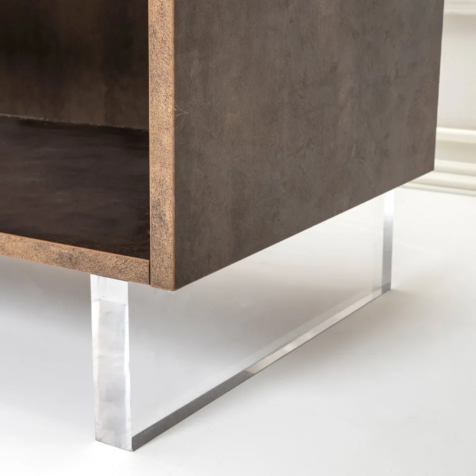 Tabela bufe me 2 dyer dhe 2 ndarje anësore të hapura në melaminë Prodhuar në Itali - Maus Viadurini