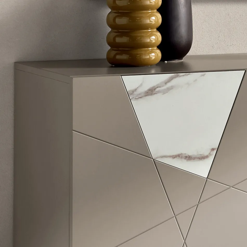 Bufe me 2 Dyer në MDF të llakuar me Pantograf dhe Futje Xhami me Efekt Mermeri - Danila Viadurini