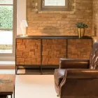 Tabela bufe me 3 dyer në strukturë druri dhe metali të ricikluar me lara-lara - rrëshqitje Viadurini