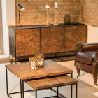 Tabela bufe me 3 dyer në strukturë druri dhe metali të ricikluar me lara-lara - rrëshqitje Viadurini