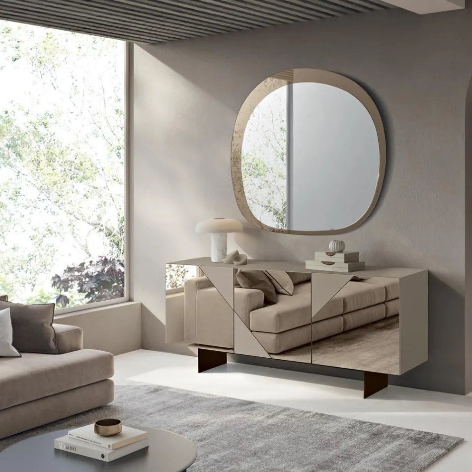 Bufe me 3 dyer MDF të llakuara dhe të mbuluara me xham pasqyre - Diletta Viadurini