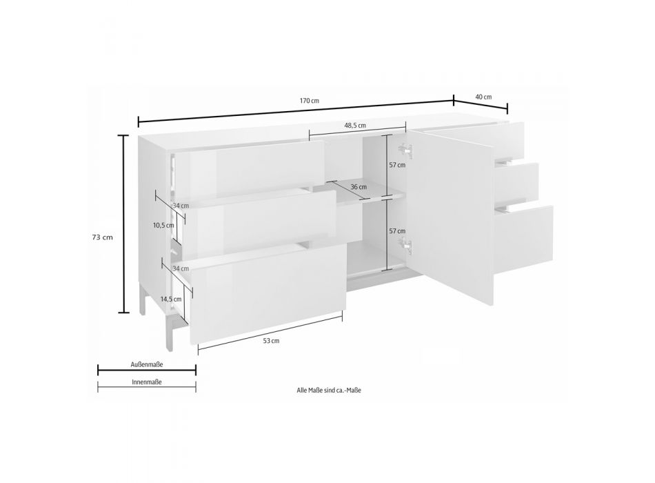 Bordi i dhomës së ndenjes me 1 derë dhe 6 sirtarë Dru i bardhë ose antracit - Yolanda Viadurini