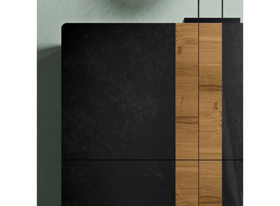 Bordi i dhomës së ndenjes me 4 dyer në veshje me fije lisi dhe xhami antracit - Ove Viadurini